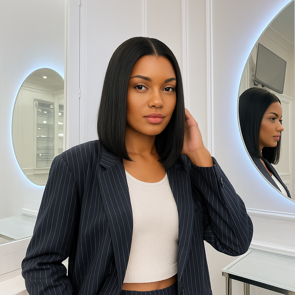 1 article acheté = 1 offert  CARRÉ BABY DOLL- PRESTIGE Perruque HD Invisible Cheveux Birman de haute qualité humaine lisse