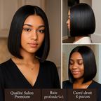 1 article acheté = 1 offert  CARRÉ BABY DOLL- PRESTIGE Perruque HD Invisible Cheveux Birman de haute qualité humaine lisse