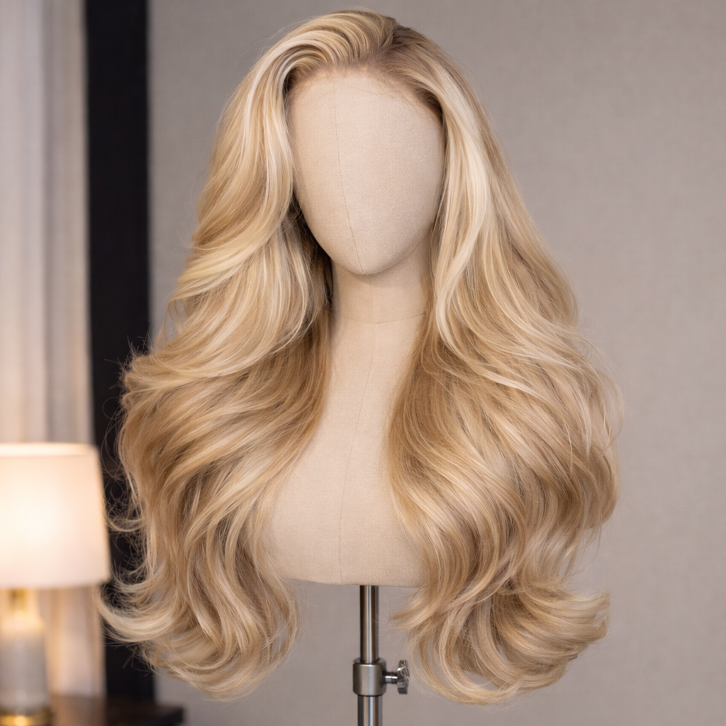 perruque blonde sur portant