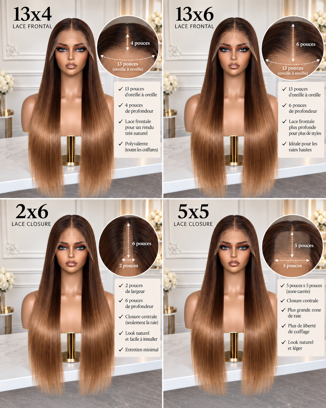 Comparatif des perruques lace frontal 13X4 et 5X5 pour choisir sa perruque naturelle BEL'HAIR