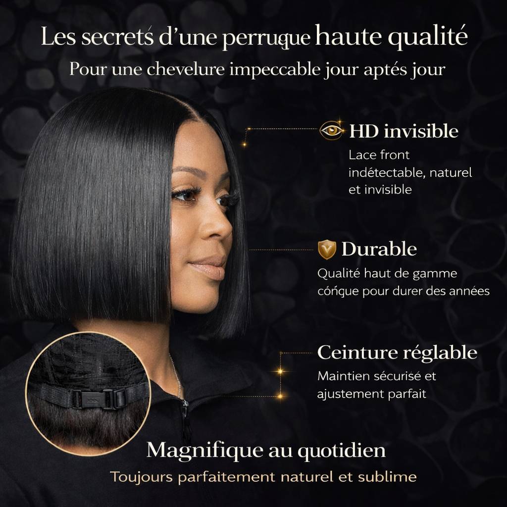 Perruque carré lisse cheveux naturels 100% humains BEL'HAIR Paris