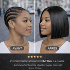 Avant après perruque carré lisse cheveux naturels BEL'HAIR Paris - avis client Lynn