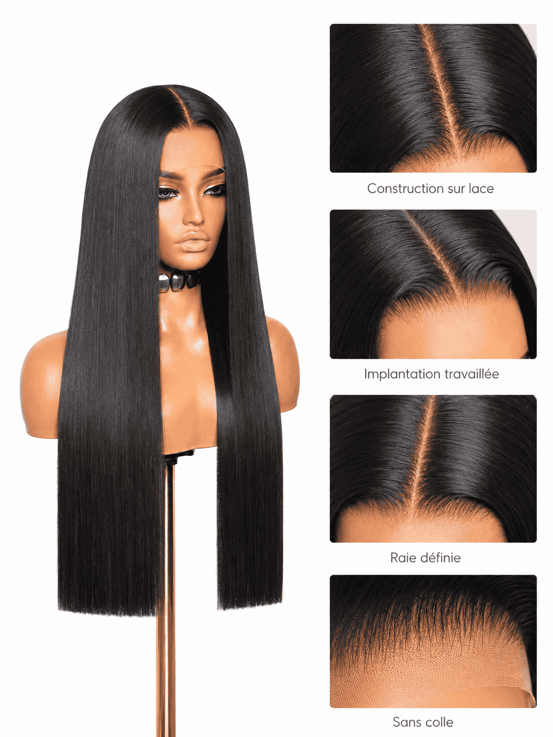 Perruque lace front HD construction sur lace, implantation, raie définie et pose sans colle BEL'HAIR Paris